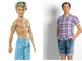 Lammily male fashion doll (right), is built to normal proportions compared with Ken doll.