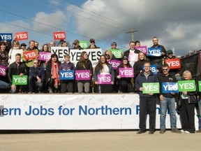 Terrace residents who want the provincial and federal governments to push ahead with a liquefied natural gas export industry in B.C. show their support at a recent rally. (SUBMITTED PHOTO)