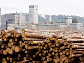 Logs are piled up at West Fraser Timber in Quesnel in a 2009 photo.   — The Canadian Press files