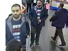 These small surveillance images show a suspect in an indecent act aboard SkyTrain travelling between Surrey and downtown Vancouver on Feb. 8, 2016.