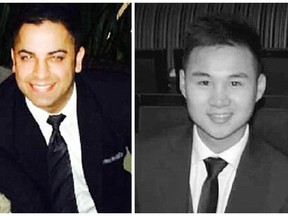 Facebook photos of Ayaz Dhanani (left) and Dacheng (Damon) Wan (right). Dhanani is in court this week to face criminal charges of fraud and theft, and is also facing fraud allegations from the B.C. Securities Commission. He says he is not guilty and the cases against him are without merit.