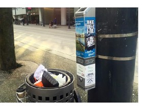 This canister was installed for a pilot project by the City of Vancouver as a place for people to place their cigarette butts. An environmental group says they are too tough to spot and the city needs more of them.