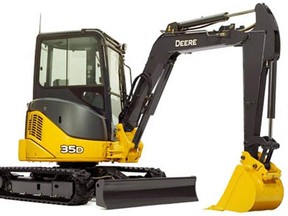 A John Deere 35D compact excavator like the one shown was stolen from a parking spot in New Westminster this week.