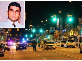 Police were on the scene of the fatal shooting of Raj Soomel (inset) at Cambie Street and West 19th Avenue on the evening of Sept. 30, 2009. Another man, Jeremy Coles, testified at the murder trial of Kevin Jones and Colin Stewart that he was wearing only socks when slid down the tree and ran, before flagging down a cab on Cambie Street.
