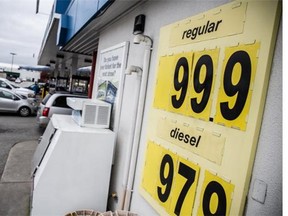 People line up to fill up for gas at Superstore Gas Bar at Lougheed Hwy and Westwood St. in Coquitlam, Monday January 25, 2016, gas is $0.99.9 cents a litre.