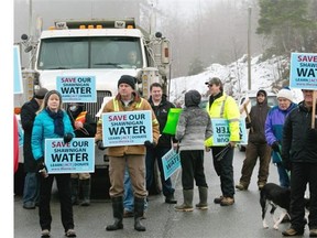 Protesters gather at the entrance to the controversial landfill site on Jan. 6.
