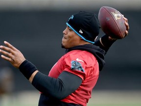 Quarterback Cam Newton of the Carolina Panthers participates in drills during practice before Super Bowl 50 at San Jose State University Wednesday in California. — Getty Images