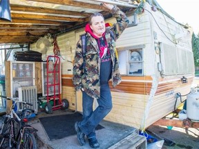 Resident James Bond outside his trailer at the Town and Country Motel and Trailer Park in Surrey on Tuesday. Bond, and several others on the property, are being evicted after the owner lost her Surrey business licence. Ric Ernst/PNG photos