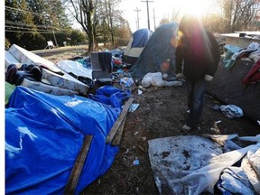 One of several homeless camps set up in Abbotsford in January 2014 after city workers dumped chicken manure on another camp. The city just lost a ruling in B.C. Supreme Court.