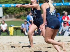 Maybe it's not to far-fetched to think that UCLA Bruins Megan and Nicole McNamara of South Delta might one day face the SFU Clan in beach volleyball. (Photo -- The Daily Bruin)
