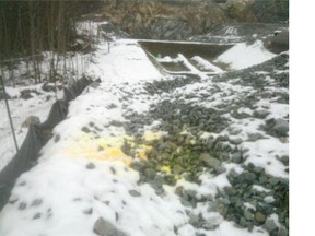 South Island Resource Management released this photo Monday saying workers found a ‘large area’ of snow stained with a ‘suspicious and unknown chemical.’