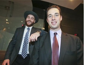 Russell Martin (left) of the Toronto Blue Jays and the recently retired Jeff Francis on Saturday January 9, 2016 at a fundraiser for Baseball Canada at the Rogers Centre, in Toronto.