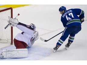 Sven Baertschi, one of the Canucks' kids, came *this* close to winning Thursday night's game in the shootout vs. the Blue Jackets.