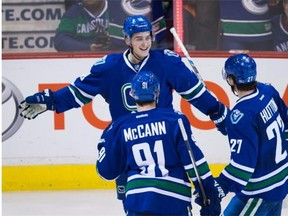 Jake Virtanen celebrates what ended up being the winning goal.