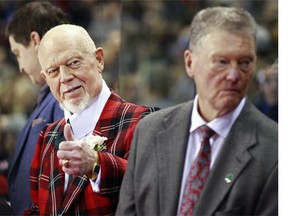 Team Cherry coach Don Cherry gives Bobby Orr the thumbs-up during the CHL/NHL Top Prospects Game on Thursday at the Pacific Coliseum in Vancouver. — Getty Images