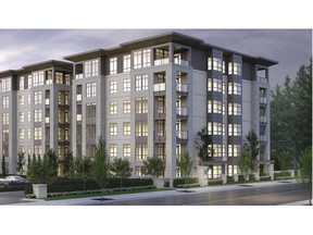 The Vancouver developer of the James Walk condo building is suing the developers of an Abbotsford condo building, the Residences at Gateway, pictured, alleging all of the design elements and features of the Abbotsford property were "intentionally and blatantly" copied from the Vancouver property.