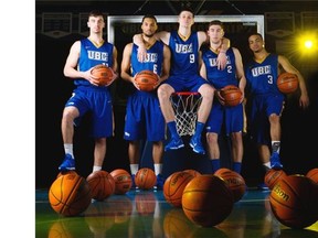 UBC Thunderbirds (l to r) Patrick Simon, Jordan Jensen-Whyte, Conor Morgan, Will Ondrik and A.J. Holloway pose for a photo at UBC in Vancouver, BC, March, 10, 2016.