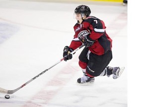 Vancouver Giants Ty Ronning skates up the ice in a play that resulted in a disallowed goal against the Red Deer Rebels in a WHL regular-season game at the Pacific Coliseum in Vancouver on Oct. 17, 2015. Ronning is currently injured. Gerry Kahrmann/PNG files