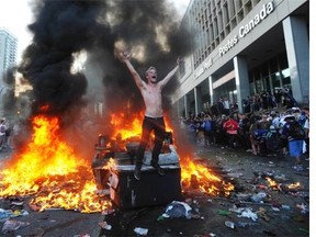 Vancouver Canucks fans rioted after their team lost to the Boston Bruins in NHL Stanley Cup final in Vancouver , B.C. June 15, 2011.  Two men have been handed the longest sentences to date.
