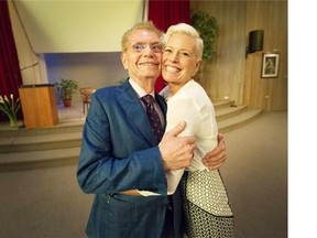VANCOUVER, BC - MARCH 5, 2016, -     Dr. Donald Stewart with daughter Alisen Stewart-Milne at Unity of Vancouver Church in Vancouver, BC. March 5, 2016. Patients and friends of Dr. Donald Stewart threw a party for the retiring physician.