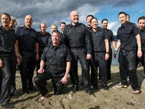 Members of the the VPD, including Chief Constable Adam Palmer, plunge into the water at Kitsilano Beach in Vancouver, BC as part of the first-ever Polar Bear Plunge, a fundraiser for   Special Olympics BC Saturday, March 5, 2016.