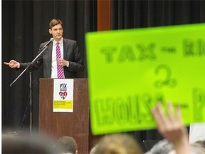 Vancouver-Point Grey David Eby talks at his town hall meeting at the Hellenic Community Hall Wednesday night.