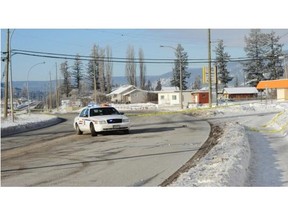 Williams Lake Mounties probe a Jan. 2 shooting on Mackenzie Avenue in which two men were shot.  Angie Mindus/Williams Lake Tribune