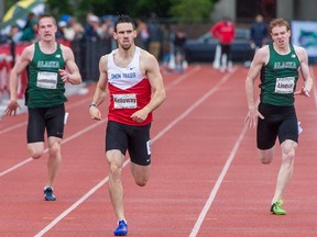 Simon Fraser's Daniel Kelloway sped his way to a repeat title in the 400 metres this weekend at the GNAC championships in Oregon. (Chris Oertell photo)