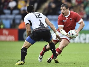 Aaron Carpenter in 2015 Rugby Wold Cup action against Romania.