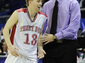 New Simon Fraser head men's basketball coach Steve Hanson back in the 2012 BC AAA playoffs with former Terry Fox player Daniel Collins. (PNG file photo)