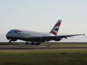 A British Airways Airbus makes a last-second "go around" at YVR on May 12.