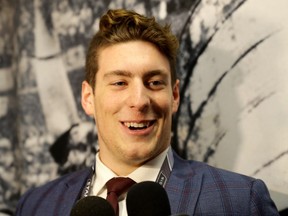 Top Prospect Pierre-Luc Dubois speaks during media availability for the 2016 NHL Draft Top Prospects prior to Game Four of the 2016 NHL Stanley Cup Final at SAP Center on June 6, 2016 in San Jose, California.