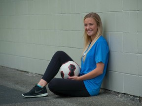 Emma Peckinpaugh has battled back from a knee injury to earn a spot next season with the defending CIS national champion UBC Thunderbirds women's soccer team. Peckinpaugh is pictured at Burnsview Secondary school in Delta.
