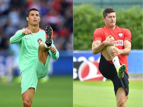 Portugal's Cristiano Ronaldo, left, and Poland's Robert Lewandowski face each other in their Euro 2016 quarter-final match at the Velodrome stadium in Marseille on Thursday.