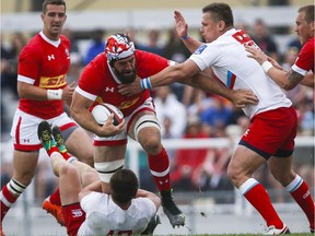 Canada's Jamie Cudmore carries the ball during an international rugby match against Russia in Calgary in June.