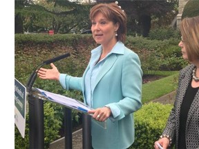 Premier Christy Clark and Jobs Minister Shirley Bond announce an increase to the minimum wage at the legislature on May 4, 2016.