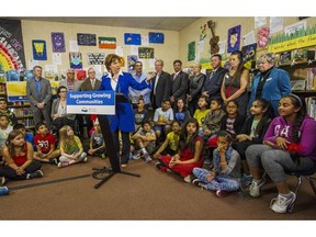 BC Premier Christy Clark seen here at Panorama Park Elementary School, announced there will be 2700 new seats available to Surrey students in in Surrey, BC. May 20, 2016.
