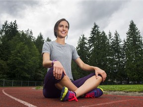 Chantelle Groenewoud, who specializes in the 3,000-metre steeplechase, takes a break at the Handsworth Secondary track.