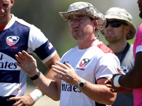 CHULA VISTA, CA - JULY 14:  USA Men's Rugby head coach Mike Friday talks with the team during a training session at the Olympic Training Center on July 14, 2016 in Chula Vista, California.