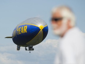 The Goodyear Blimp, the Spirit of Innovation lands at the Abbotsford airport.