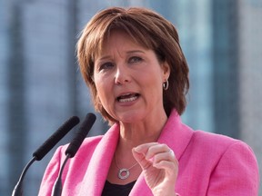 British Columbia Premier Christy Clark speaks about shadow flipping in the real estate industry, in Vancouver, B.C., on Friday March 18, 2016.