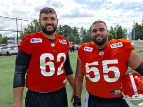 Centres Cody Husband, left, and Jas Dhillon of the B.C. LIons. 'We’re both of South Asian descent,' says Husband. 'It’s good for the community, because they need more role models.'