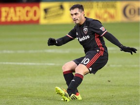Fabian Espindola of D.C. United passes the ball against the Colorado Rapids at RFK Stadium on March 20 in Washington, D.C. Espindola won’t play for the Vancouver Whitecaps. That much we know as of Monday.