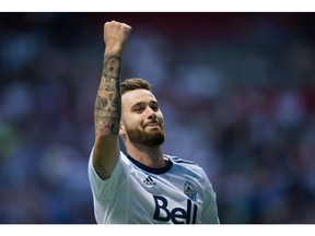 Vancouver Whitecaps' David Edgar celebrates his goal against Crystal Palace during the second half of an international friendly soccer game in Vancouver, B.C., on Tuesday July 19, 2016.