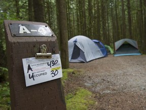 Reserved campsites at Golden Ears Provincial Park.