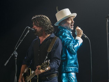The Tragically Hip's Paul Langlois and Gord Downie on stage on Sunday night at Rogers Arena.