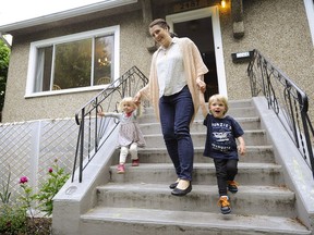 Anna Geeroms, here with her two-year-old twins Azalea and Ryan two years ago, is among parents who have struggled with the perils and costs of child care in Vancouver. (Mark van Manen/PNG FILES)