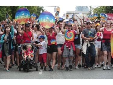 Participants in the 2016 Pride Parade in Vancouver, BC., July 31, 2016.