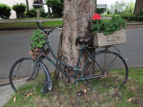 A floral bicycle on the 100 block of West 10th Avenue.