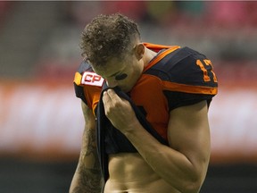 B.C. Lions wide receiver Nick Moore suffered a season-ending ACL tear in Saturday's win against Saskatchewan.